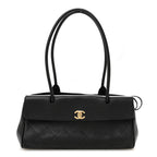 Grained Calfskin Stitched Urban Essentials Small Shopping Bag Black