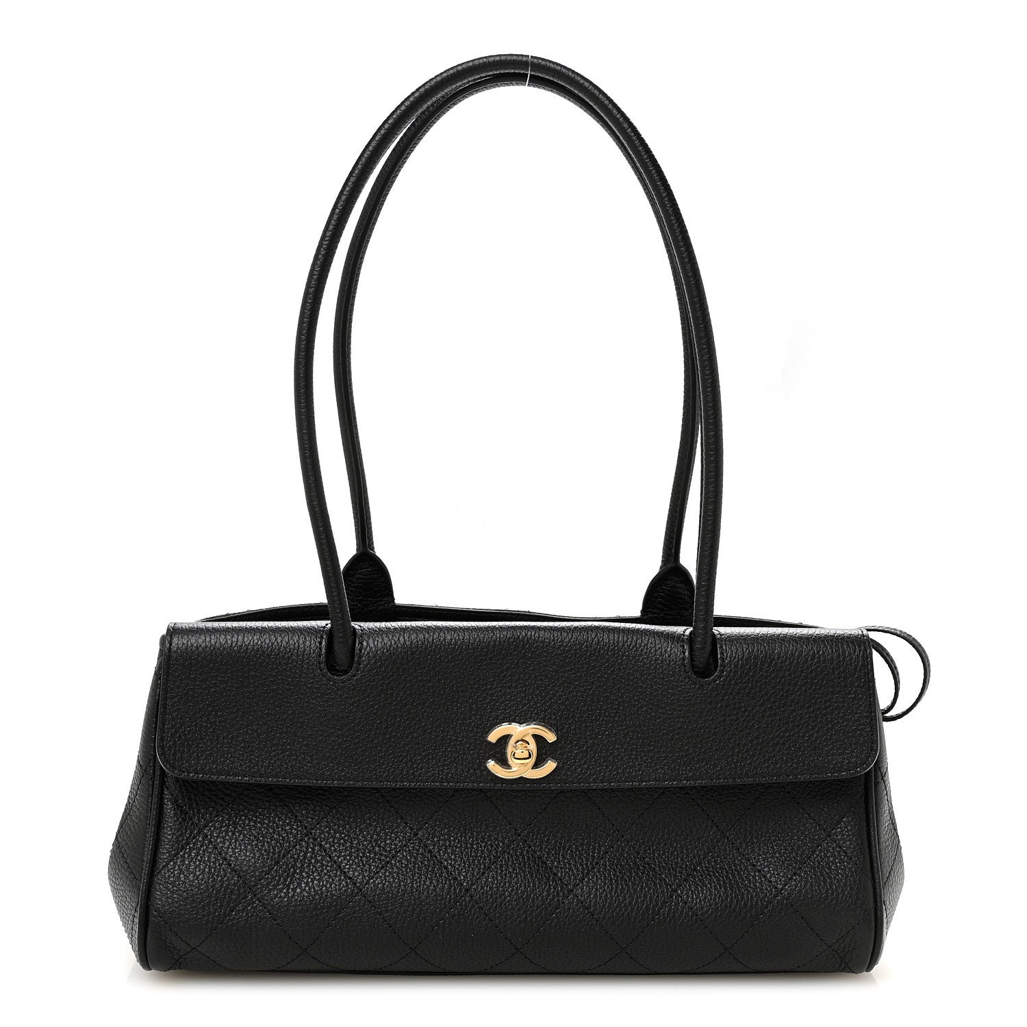 Grained Calfskin Stitched Urban Essentials Small Shopping Bag Black