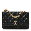 Lambskin Quilted Pillow Crush Wallet On Chain WOC Black