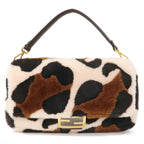 FENDI Fur Leather Baguette Large 2WAY Bag Animal Pattern 8BR771