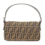 FENDI Mamma Baguette Zucca Canvas Leather Shoulder Bag Brown 26424