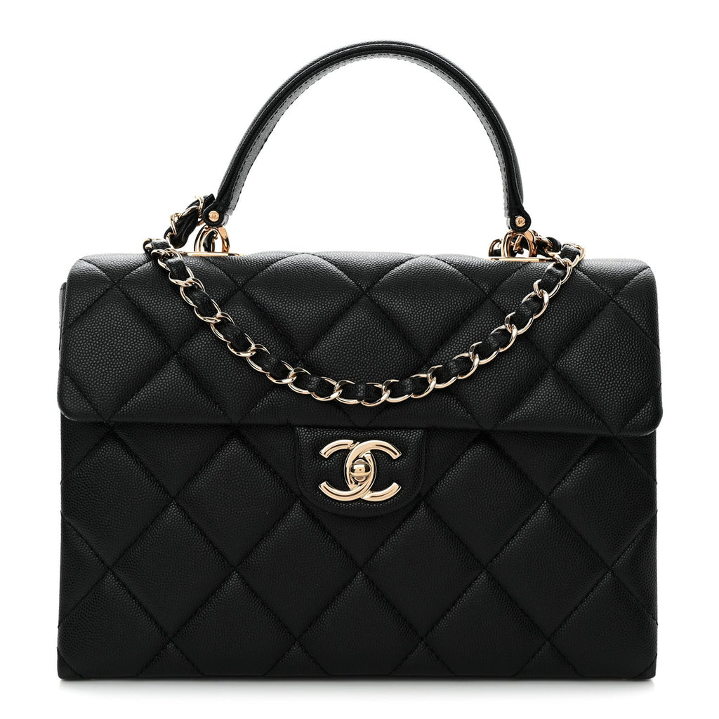 Caviar Quilted Medium Retro Twist Top Handle Flap Black