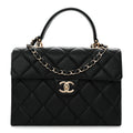 Caviar Quilted Medium Retro Twist Top Handle Flap Black