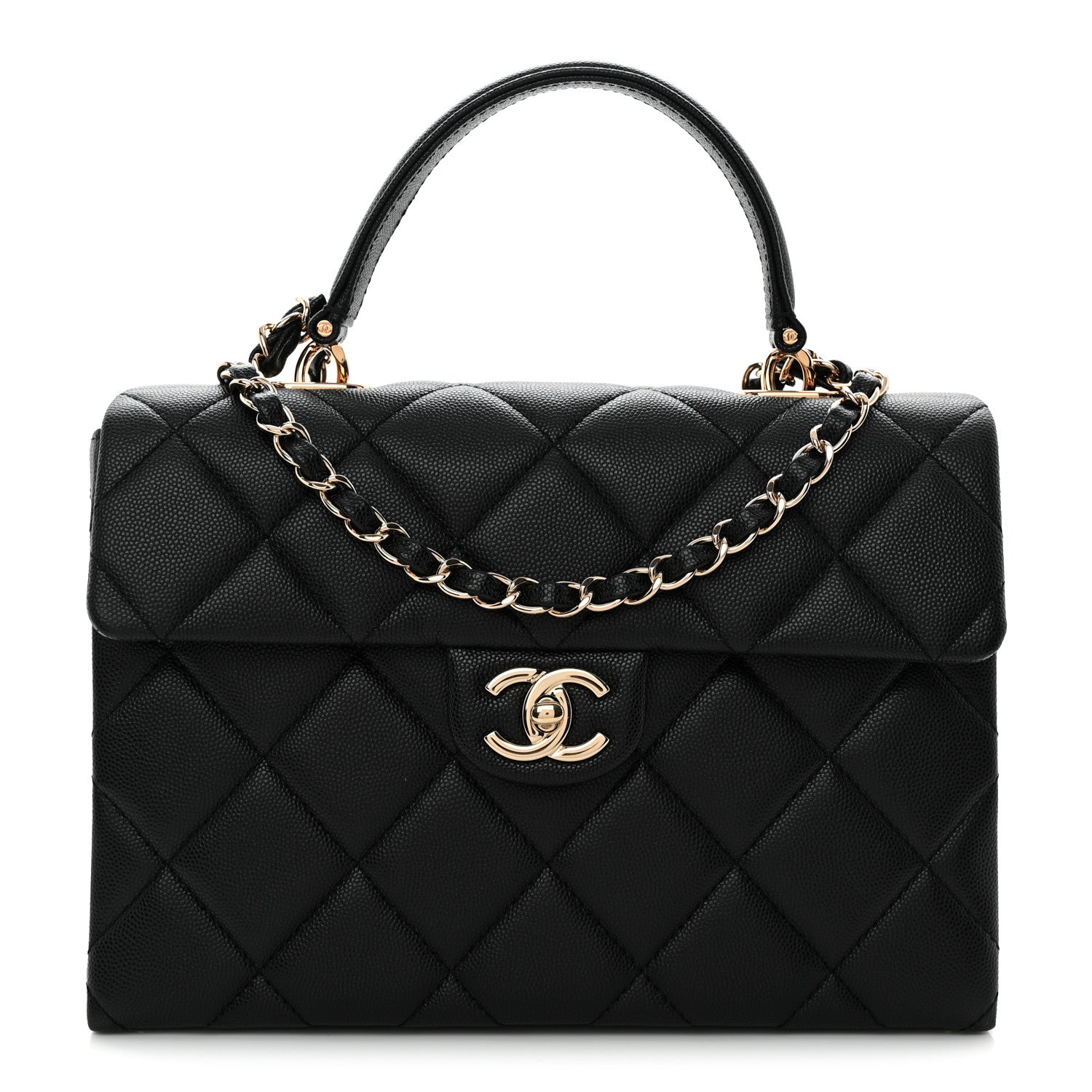 Caviar Quilted Medium Retro Twist Top Handle Flap Black
