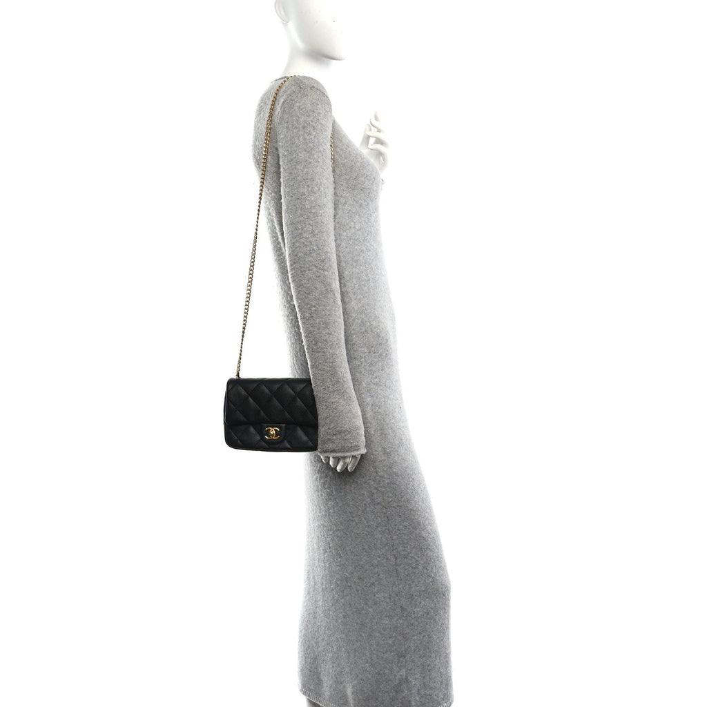 Caviar Quilted Mini Sweetheart Rectangular Flap Black