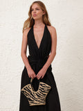 Goldentime Black Zebra Raffia Small Tote