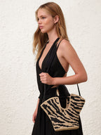 Goldentime Black Zebra Raffia Small Tote