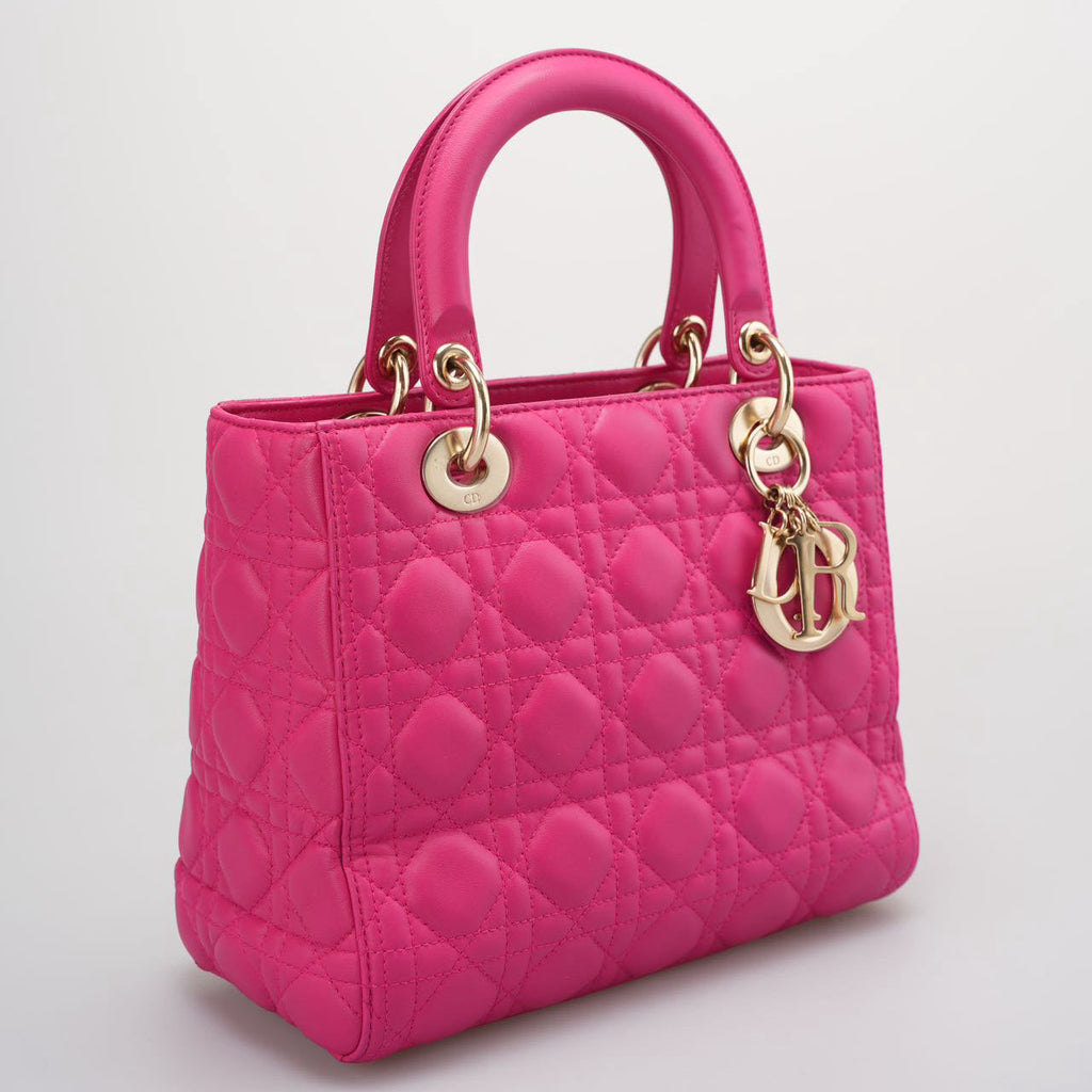 Christian Dior Pink Lady Dior in Cannage Lambskin Leather with Gold Hardware Medium