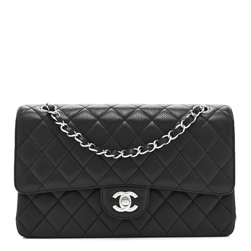 Caviar Quilted Medium Double Flap Black