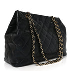 Lambskin Quilted Small Shopping Tote Black