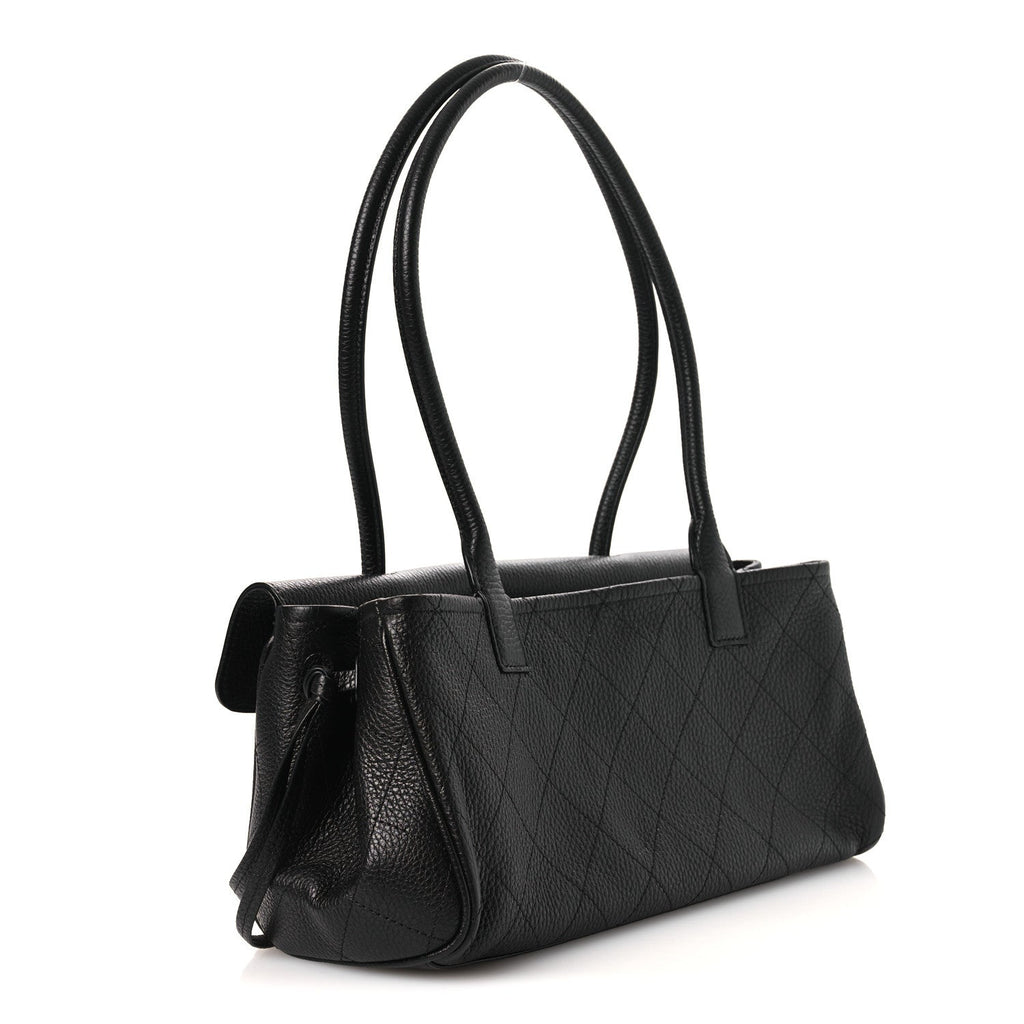 Grained Calfskin Stitched Urban Essentials Small Shopping Bag Black