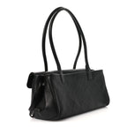 Grained Calfskin Stitched Urban Essentials Small Shopping Bag Black