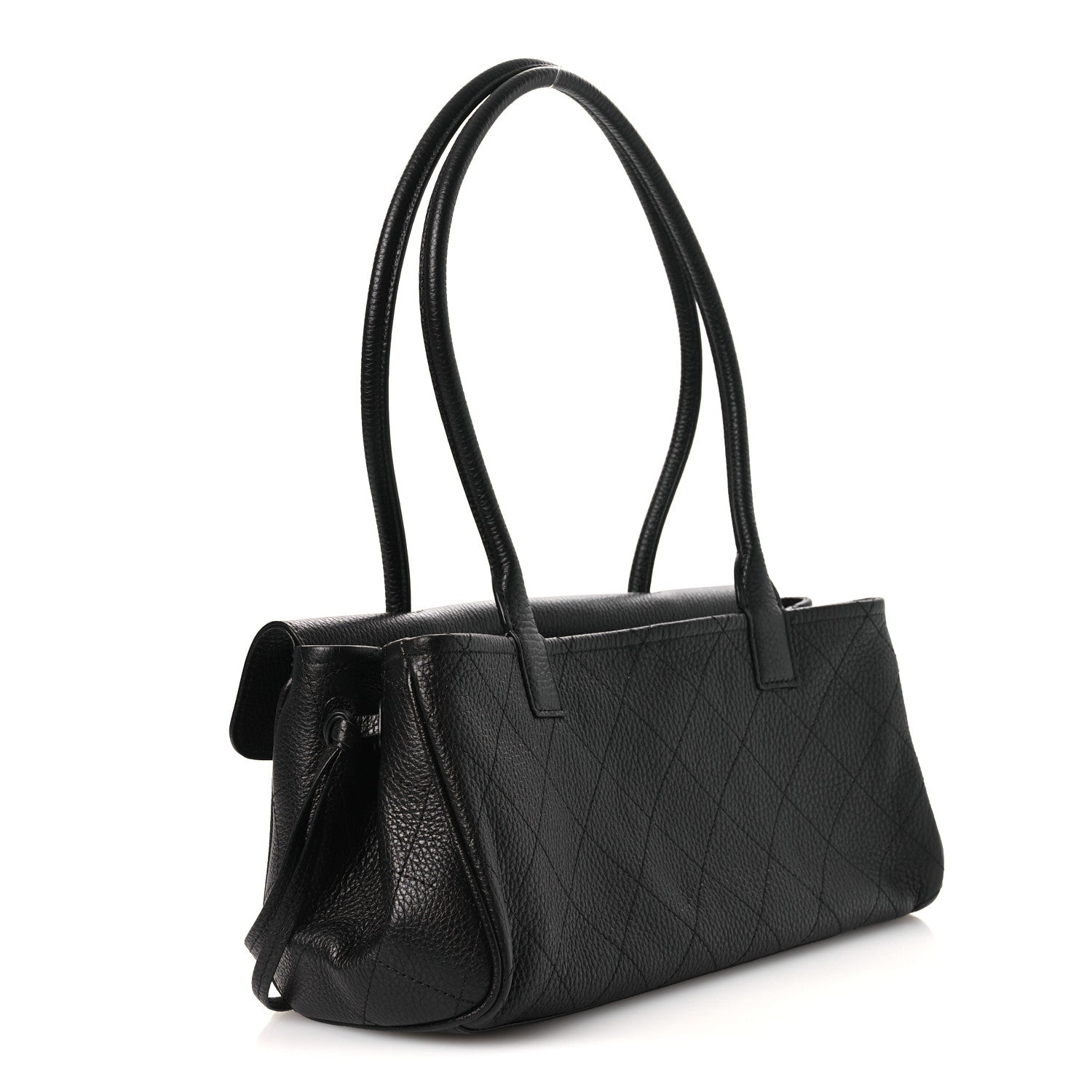 Grained Calfskin Stitched Urban Essentials Small Shopping Bag Black