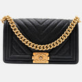Boy Bag Medium Black Chevron Caviar