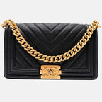 Boy Bag Medium Black Chevron Caviar