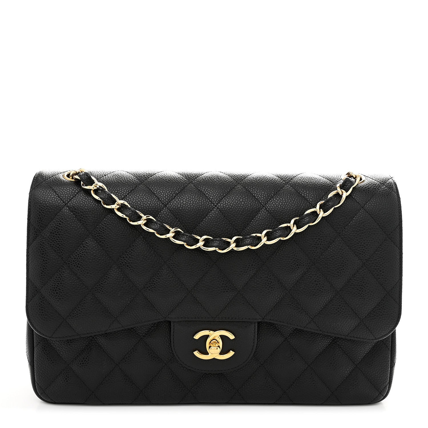 Caviar Quilted Jumbo Double Flap Black