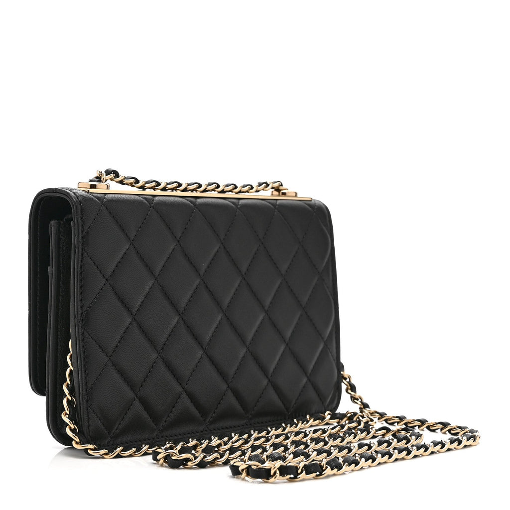 Lambskin Quilted Trendy CC Wallet On Chain WOC Black