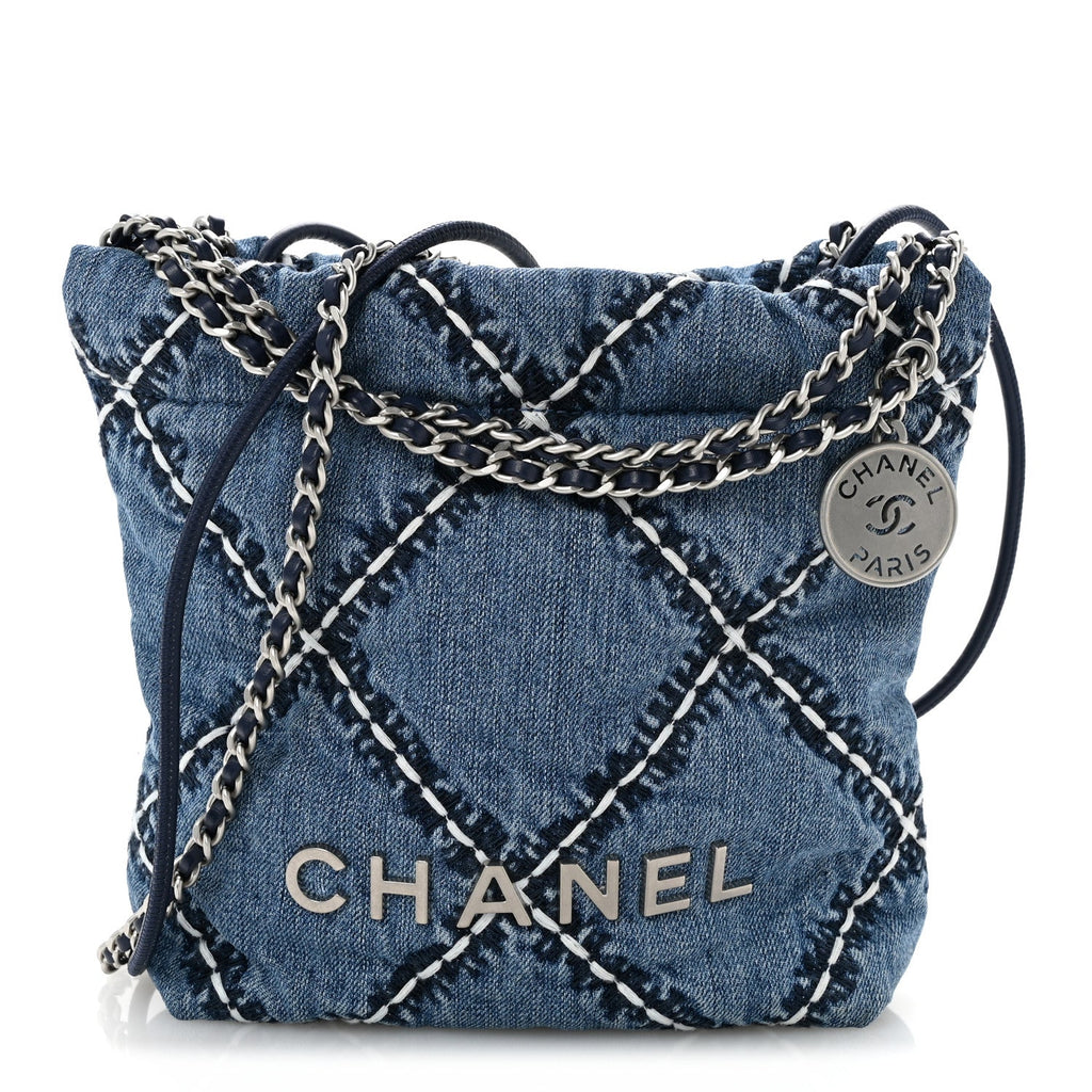 Denim Stitched Quilted Mini Chanel 22 Blue
