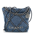 Denim Stitched Quilted Mini Chanel 22 Blue