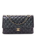 Iridescent Lambskin Quilted Medium Double Flap Black
