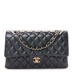 Iridescent Lambskin Quilted Medium Double Flap Black