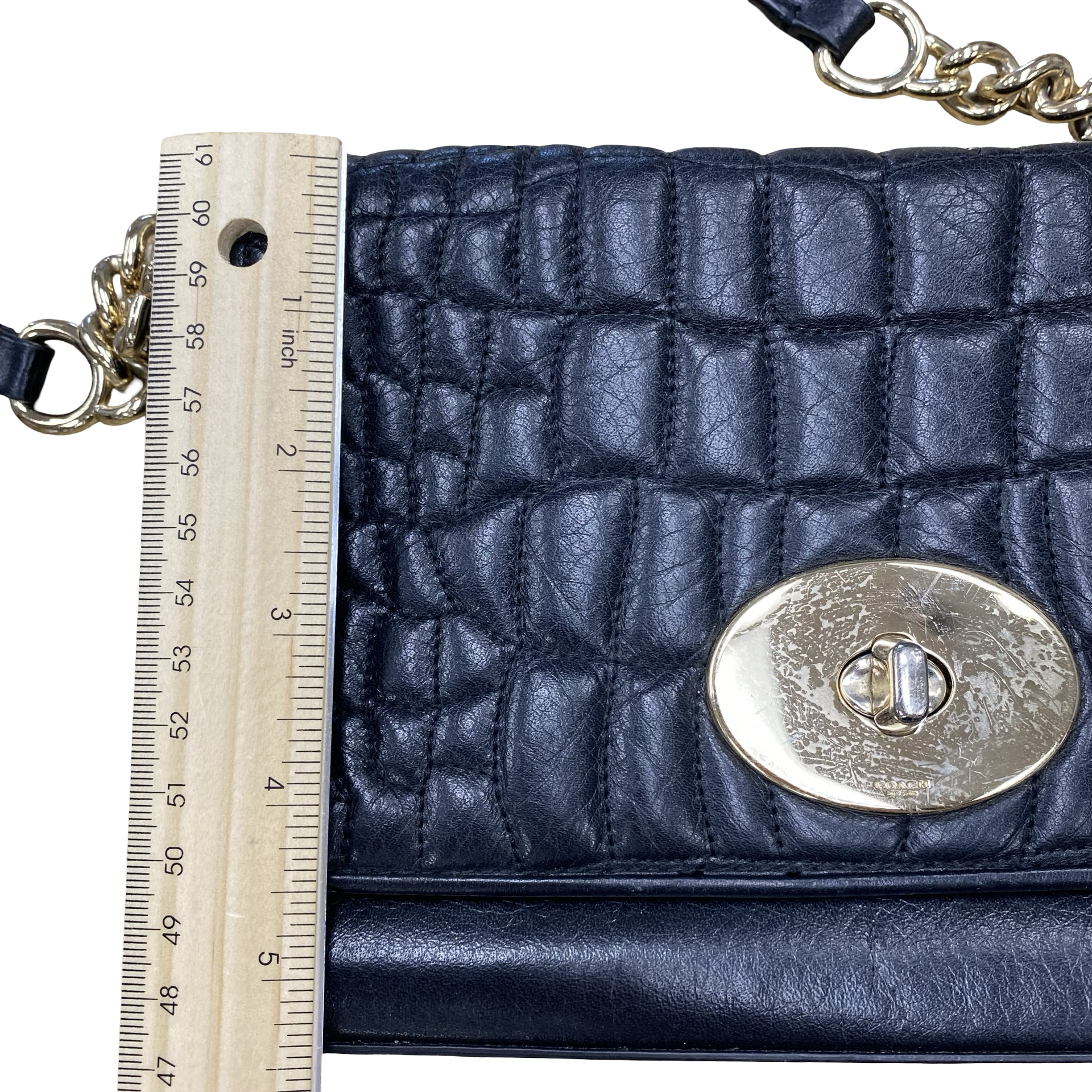 Handbag Designer By Coach In Black & Gold, Size:Small