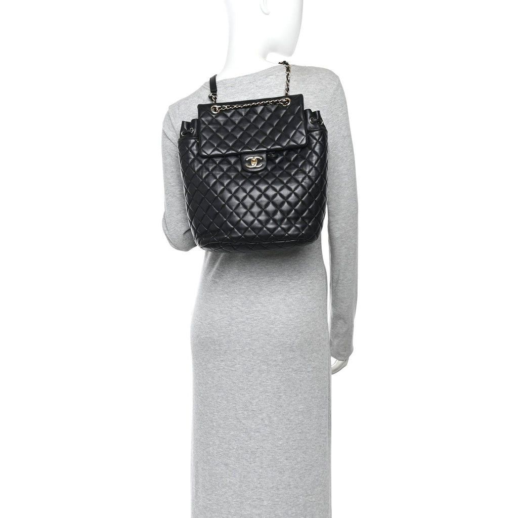 Lambskin Quilted Large Urban Spirit Backpack Black