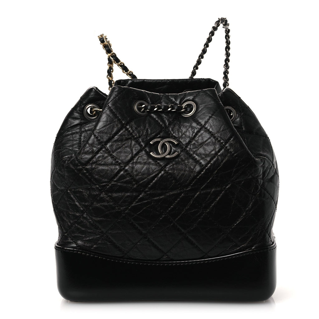 Aged Calfskin Quilted Small Gabrielle Backpack Black