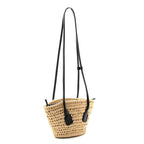 Raffia Calfskin Small Arco Basket Black