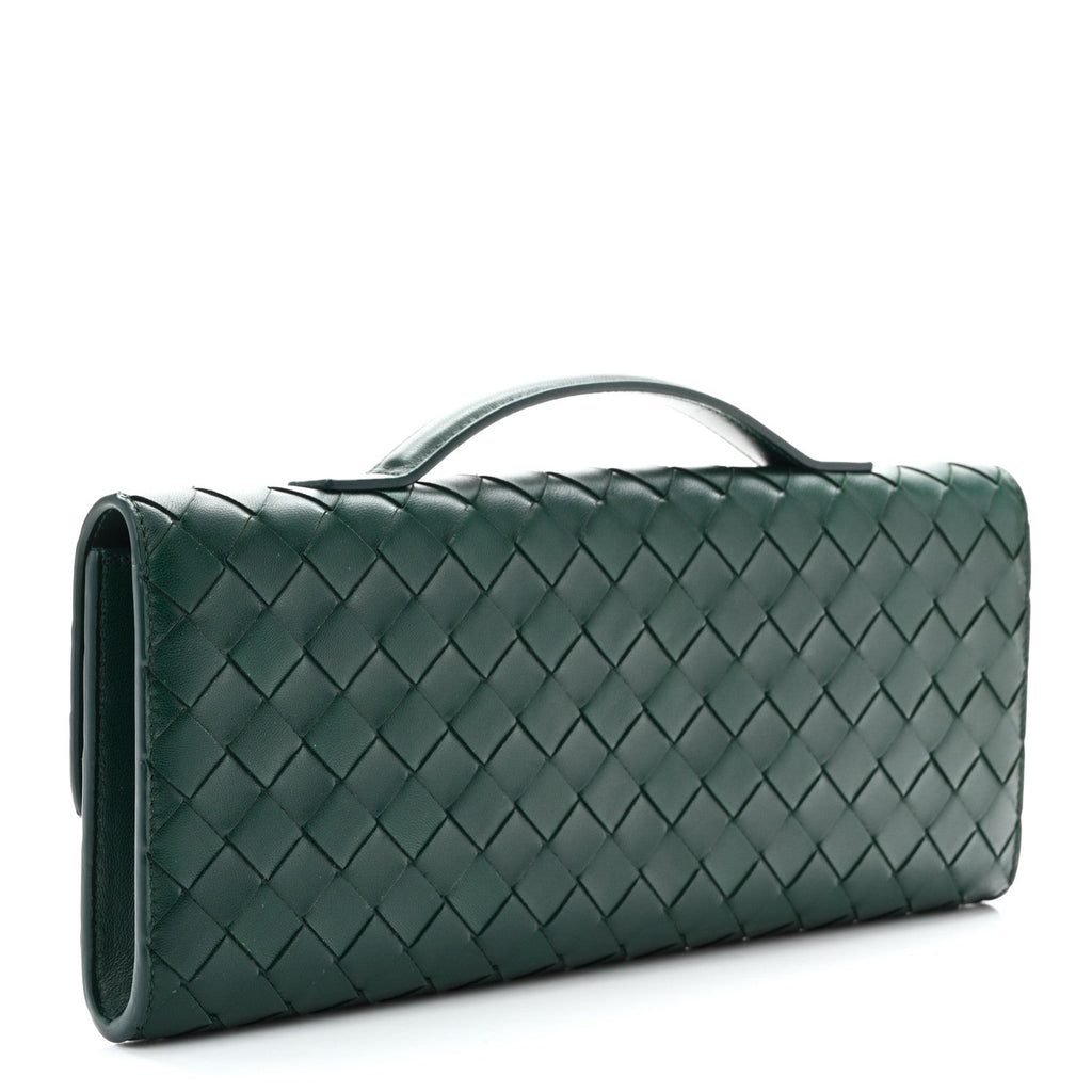 Nappa Intrecciato Long Andiamo Top Handle Clutch Emerald Green