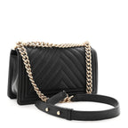 Iridescent Caviar Chevron Quilted Medium Boy Flap Black