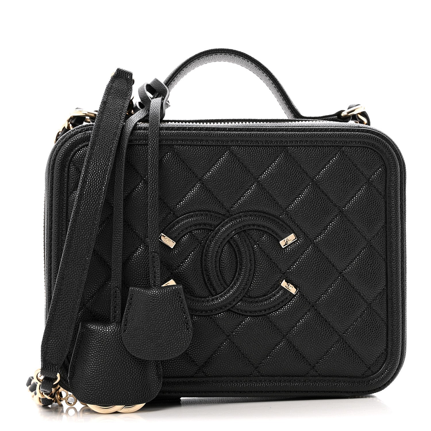 Caviar Quilted Medium CC Filigree Vanity Case Black
