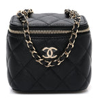 Caviar Quilted Mini Vanity Case With Chain Black