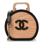 Beech Wood Lambskin Round CC Vanity Case Black