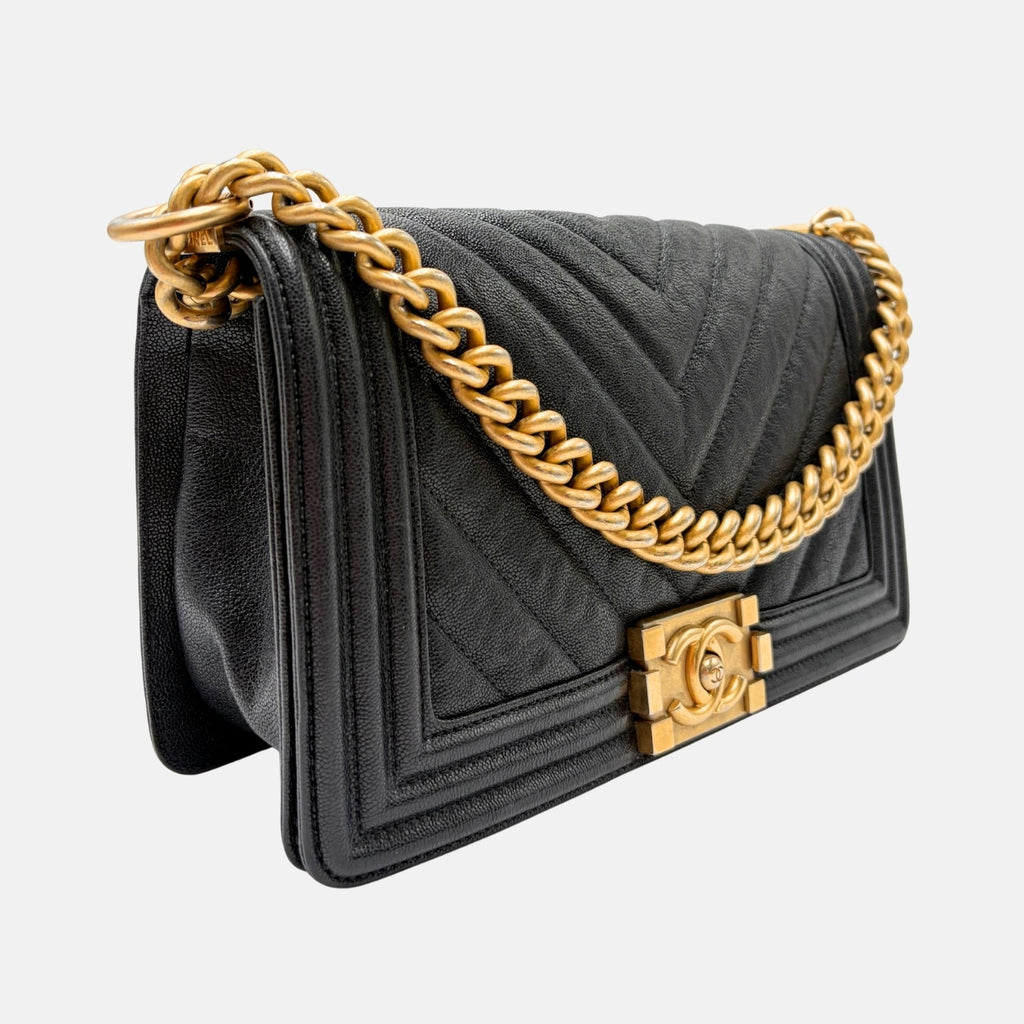 Boy Bag Medium Black Chevron Caviar