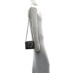 Pearly Lambskin Quilted Charms Wallet On Chain WOC Black