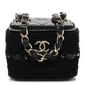 Lambskin Crochet Quilted Mini Vanity Case With Chain Black