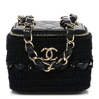 Lambskin Crochet Quilted Mini Vanity Case With Chain Black