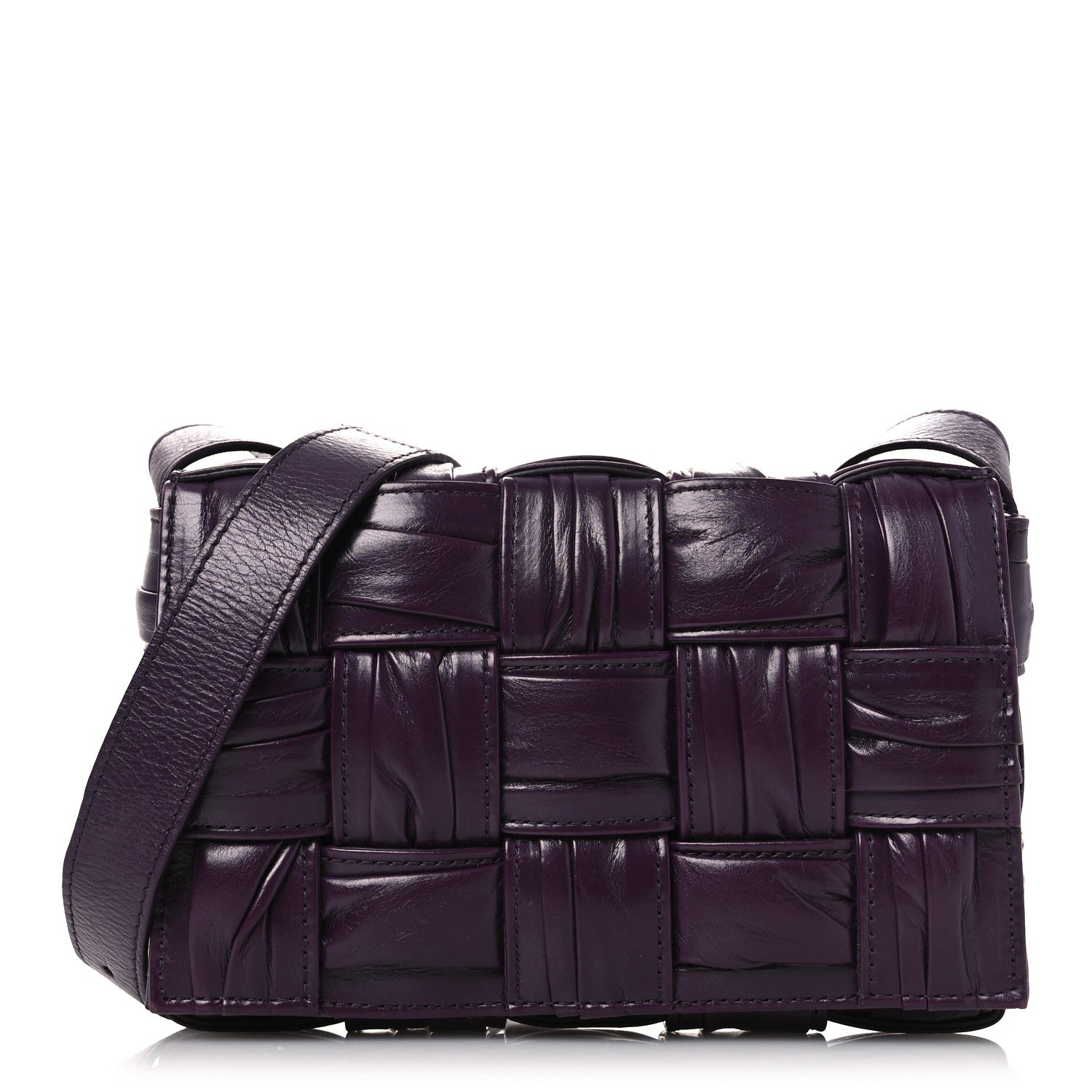 Calfskin Intreccio Plisse Cassette Crossbody Bag Dark Mystic
