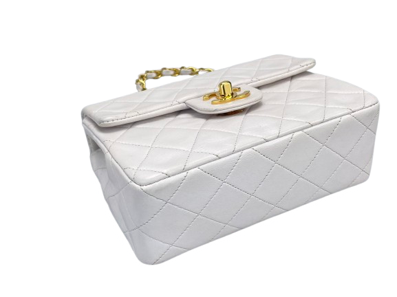 Chanel Vintage White Timeless Flap Bag Mini Square Gold Hardware