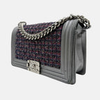 Boy Bag Grey Metallic Tweed and Leather Medium