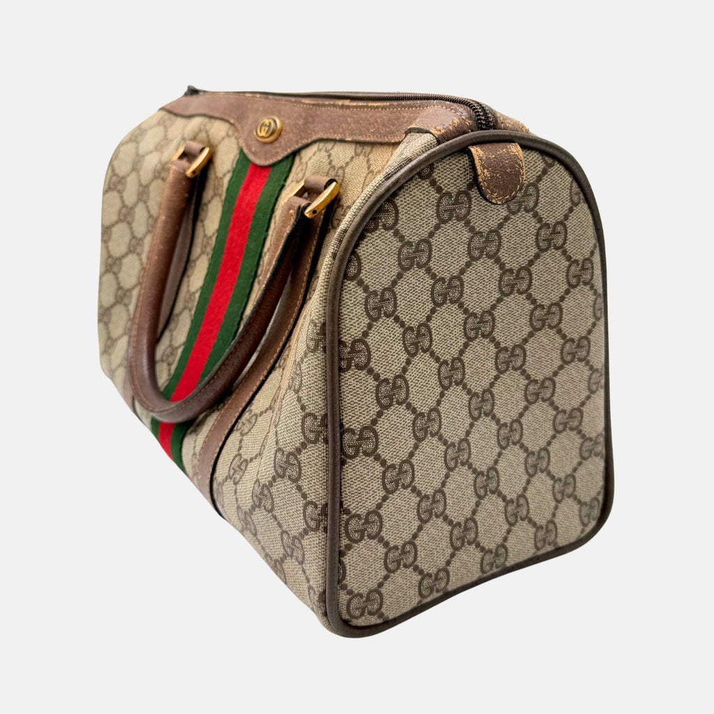 Boston Bag Beige and Brown GG Supreme Canvas Medium