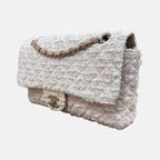 Classic Flap Bag Pink and White Tweed Small