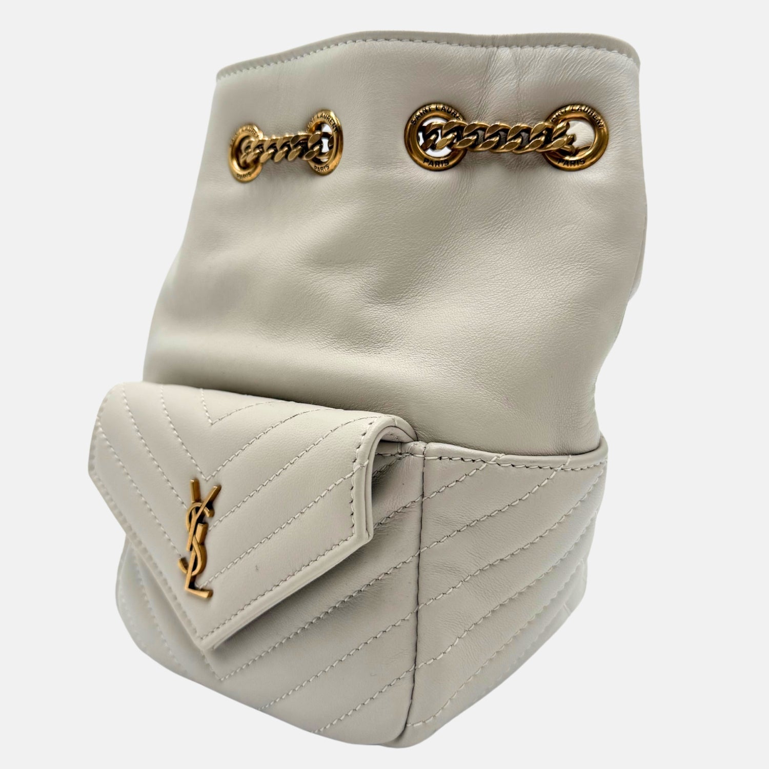 Jamie Bucket Bag White Quilted Lambskin