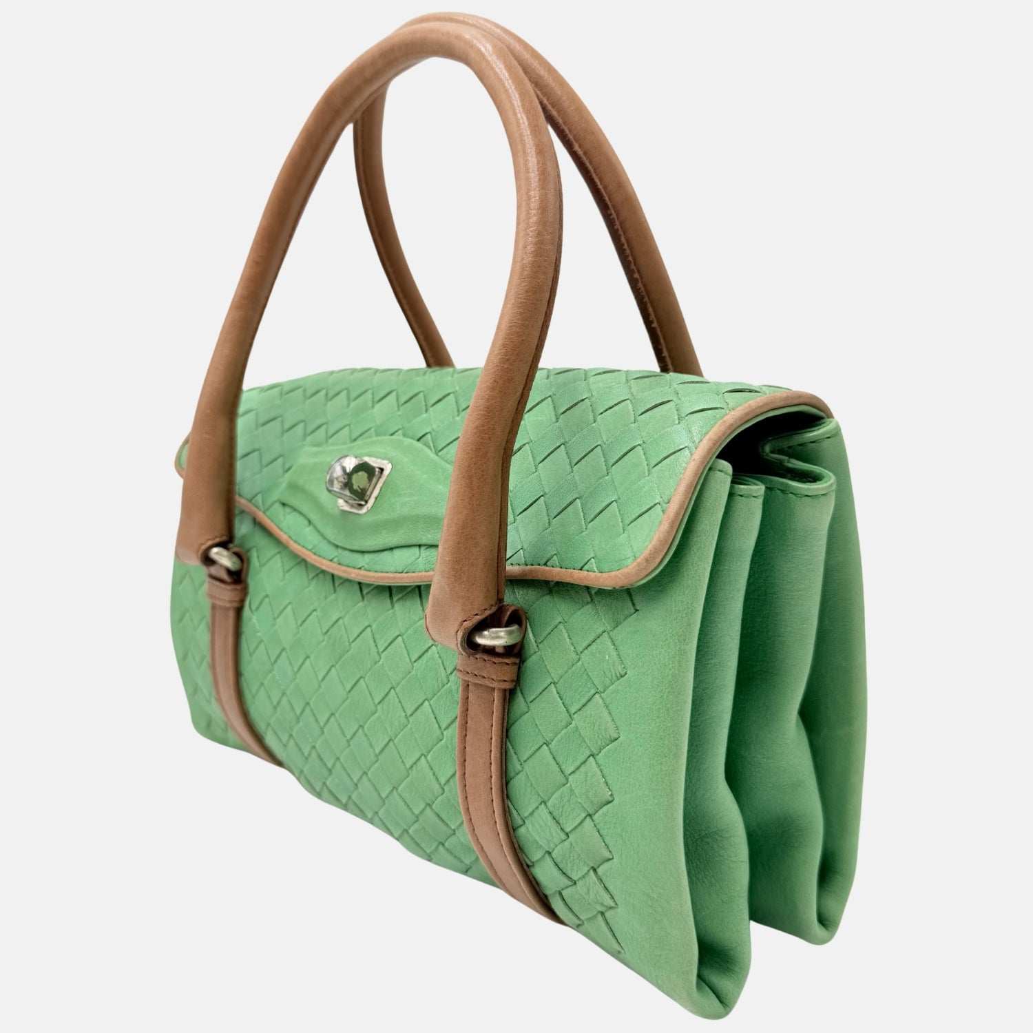 Satchel Bag Intrecciato Green Leather