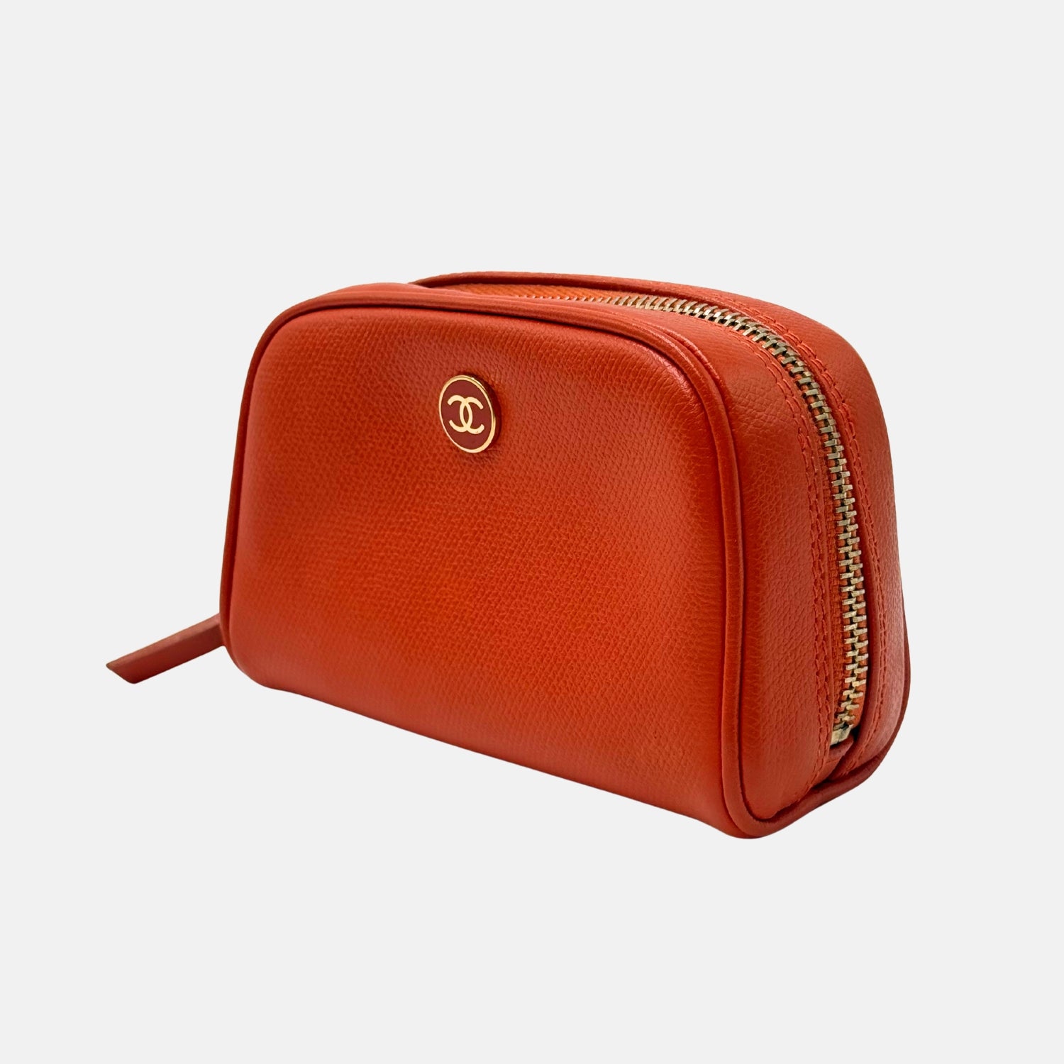Cosmetic Pouch Orange Caviar Leather