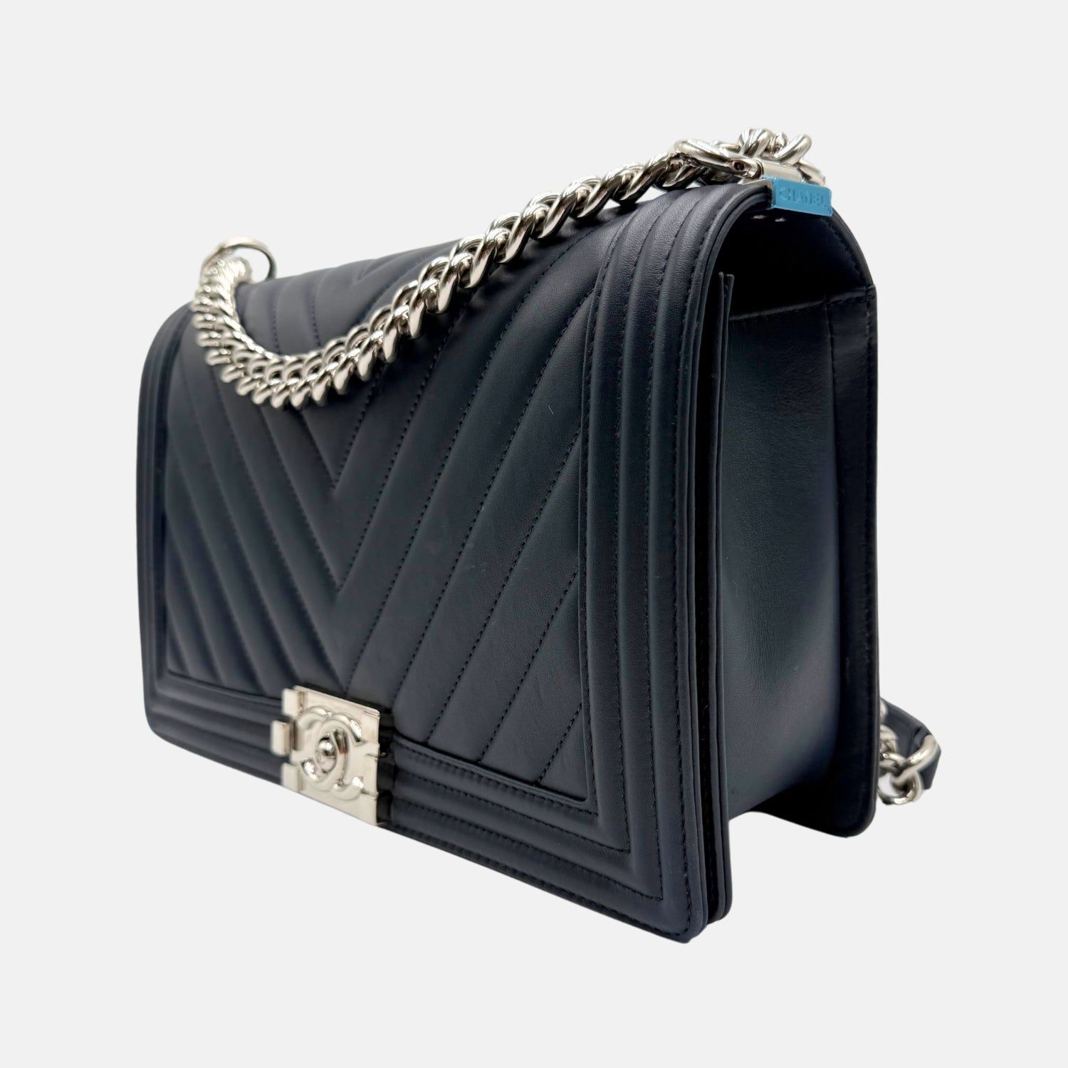 Boy Bag Dark Navy Blue Chevron Lambskin Medium