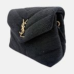 Puffer Crossbody Bag Black Bouclé Fabric Medium