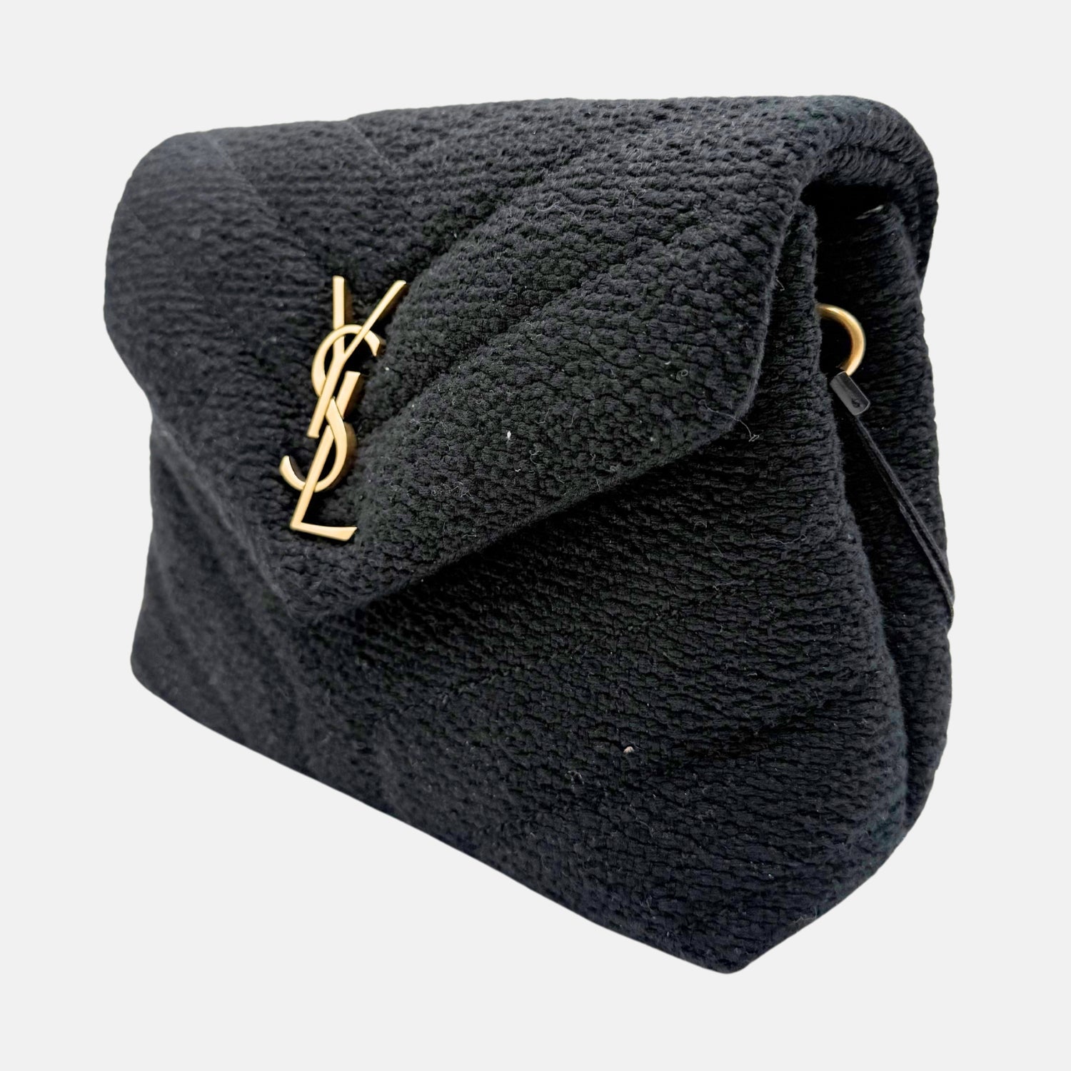 Puffer Crossbody Bag Black Bouclé Fabric Medium