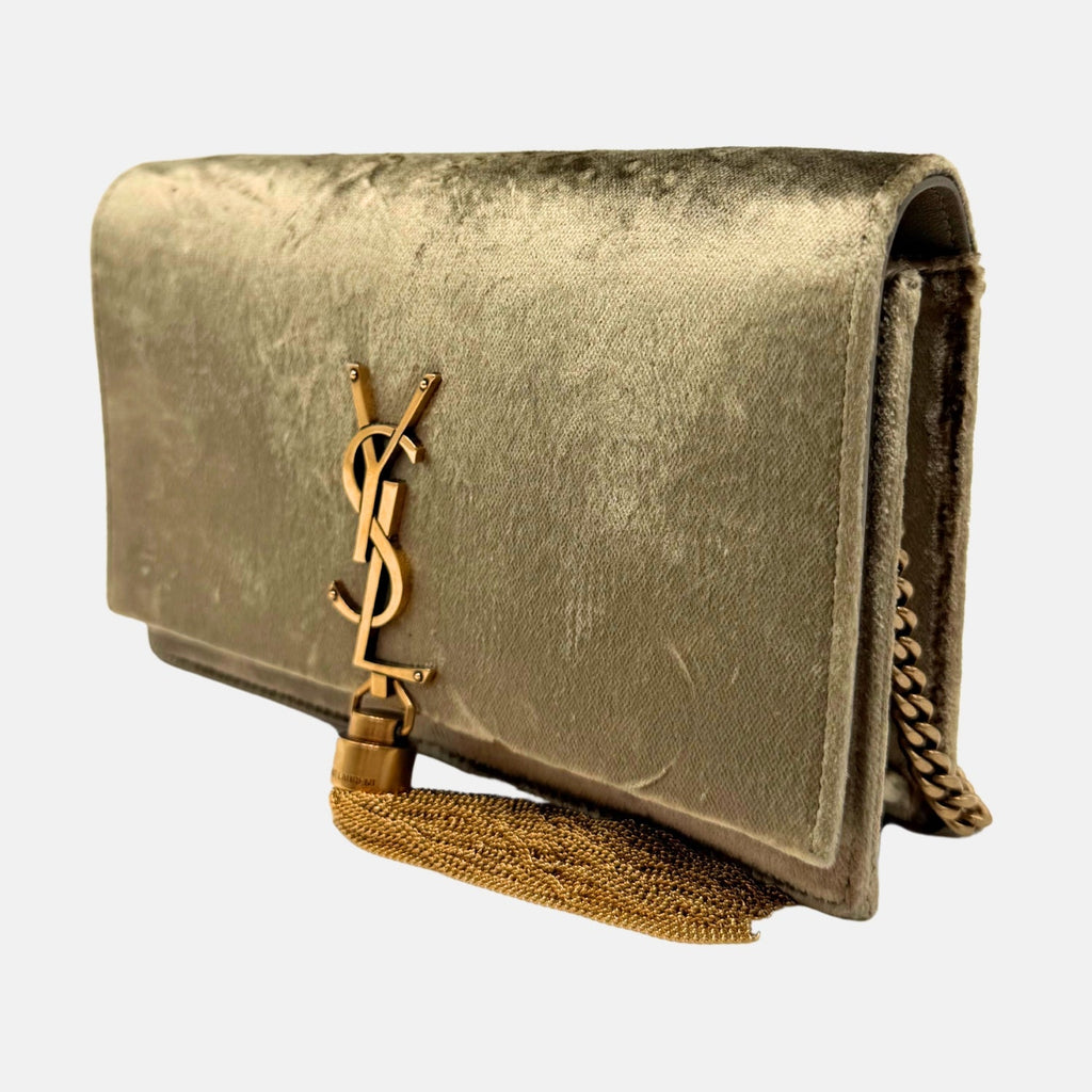 Kate Tassel Crossbody Bag Olive Velvet Medium